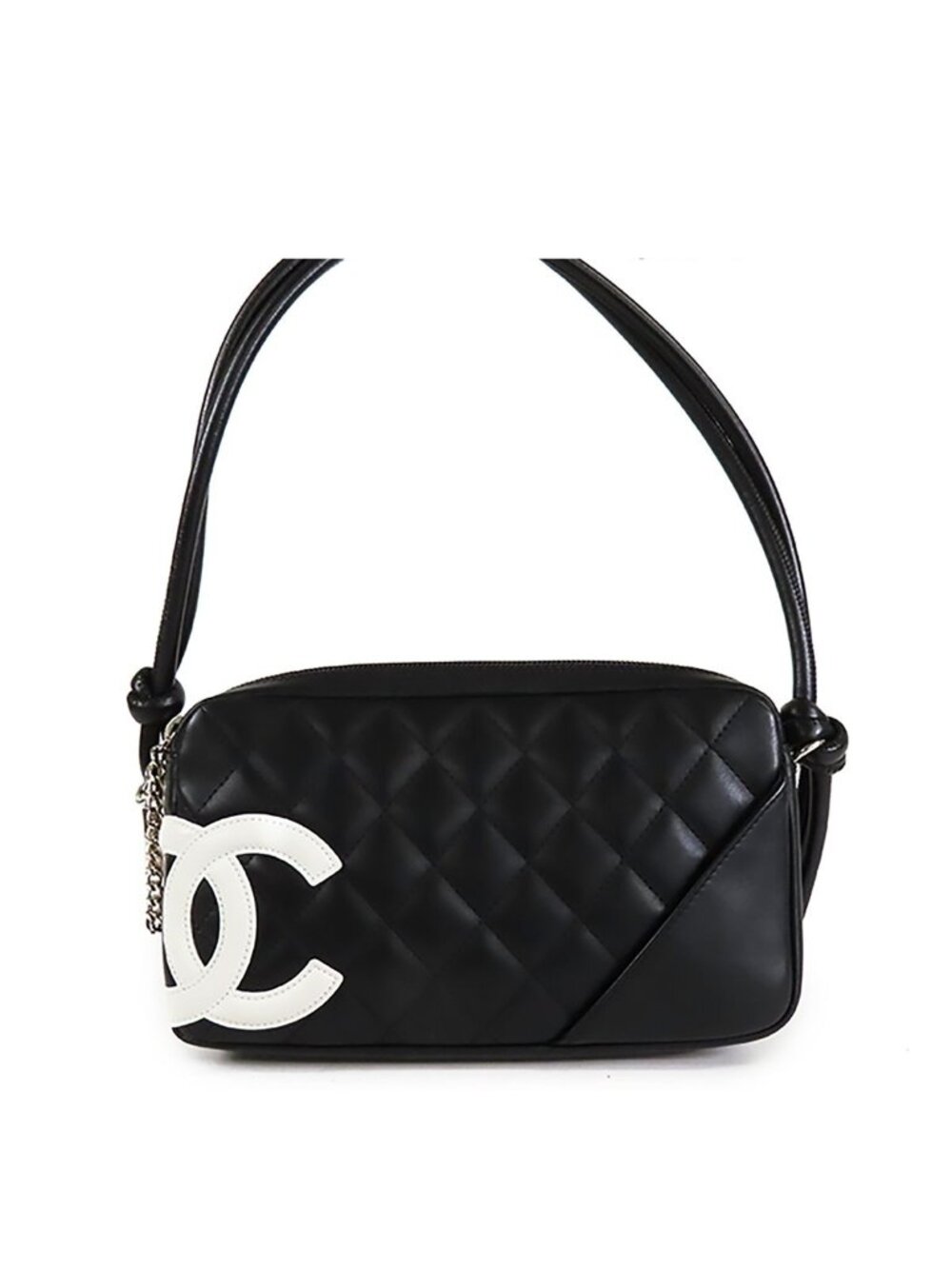 Chanel Cambon Line Black Pink Silver Leather Shoulder Bag